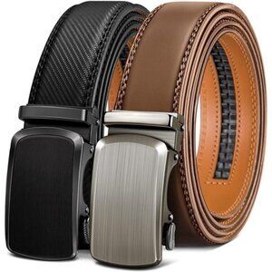 Men Belts 2 Pack,Ratchet Sliding Belt Adjustable For Gift Mens Dress Casual